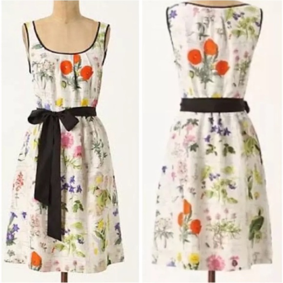 Anthro Moulinette Soeurs 100% Silk Floral Botanical Print A-Line Dress - Picture 2 of 13